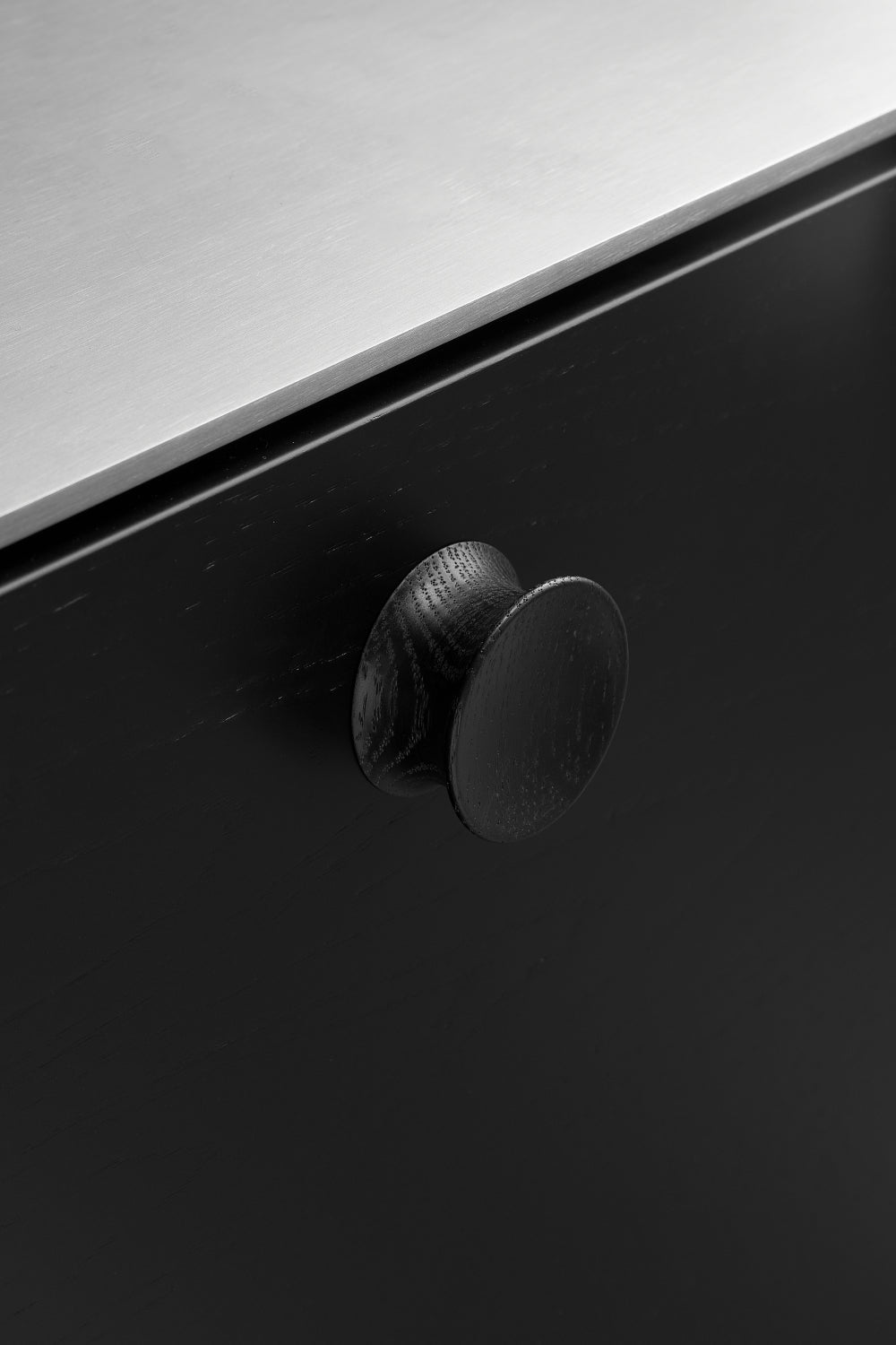 Round Wood "Pulley" Lacquered Black Cabinet Knob - Industry Hardware