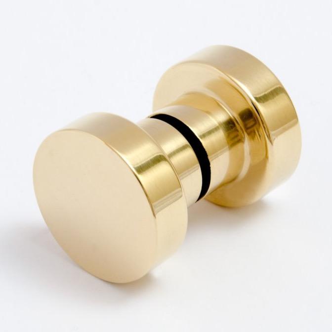 Glass Shower "Dot" Round Polished Brass Back to Back Door Knob