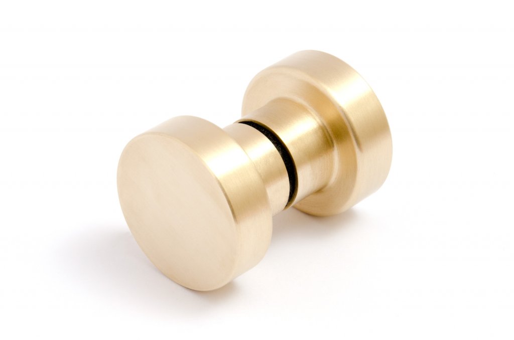 Glass Shower "Dot" Round Brushed Brass Back to Back Door Knob