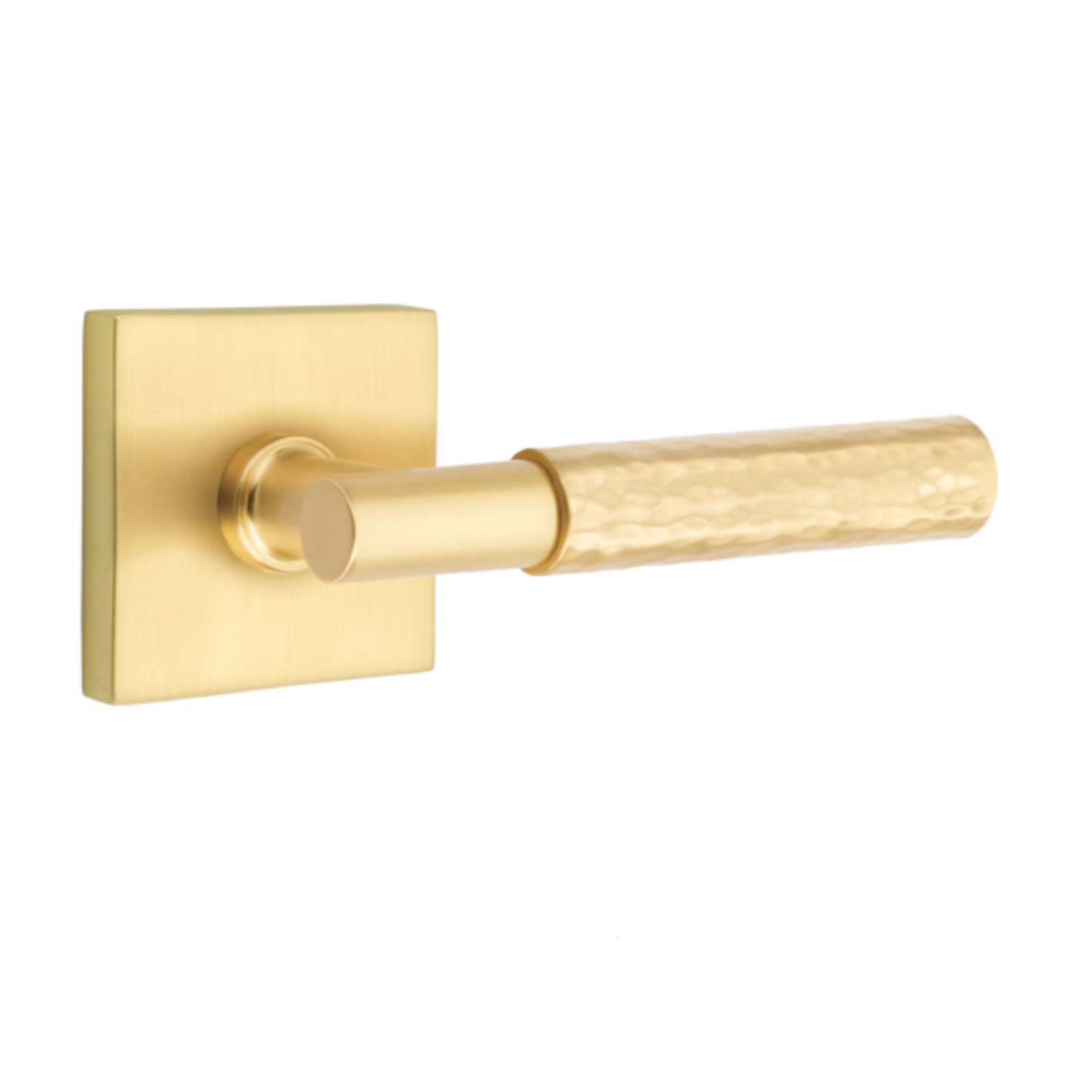 T-Bar Hammered SELECT Satin Brass Door Lever w/ Square Rosette | Door Handle