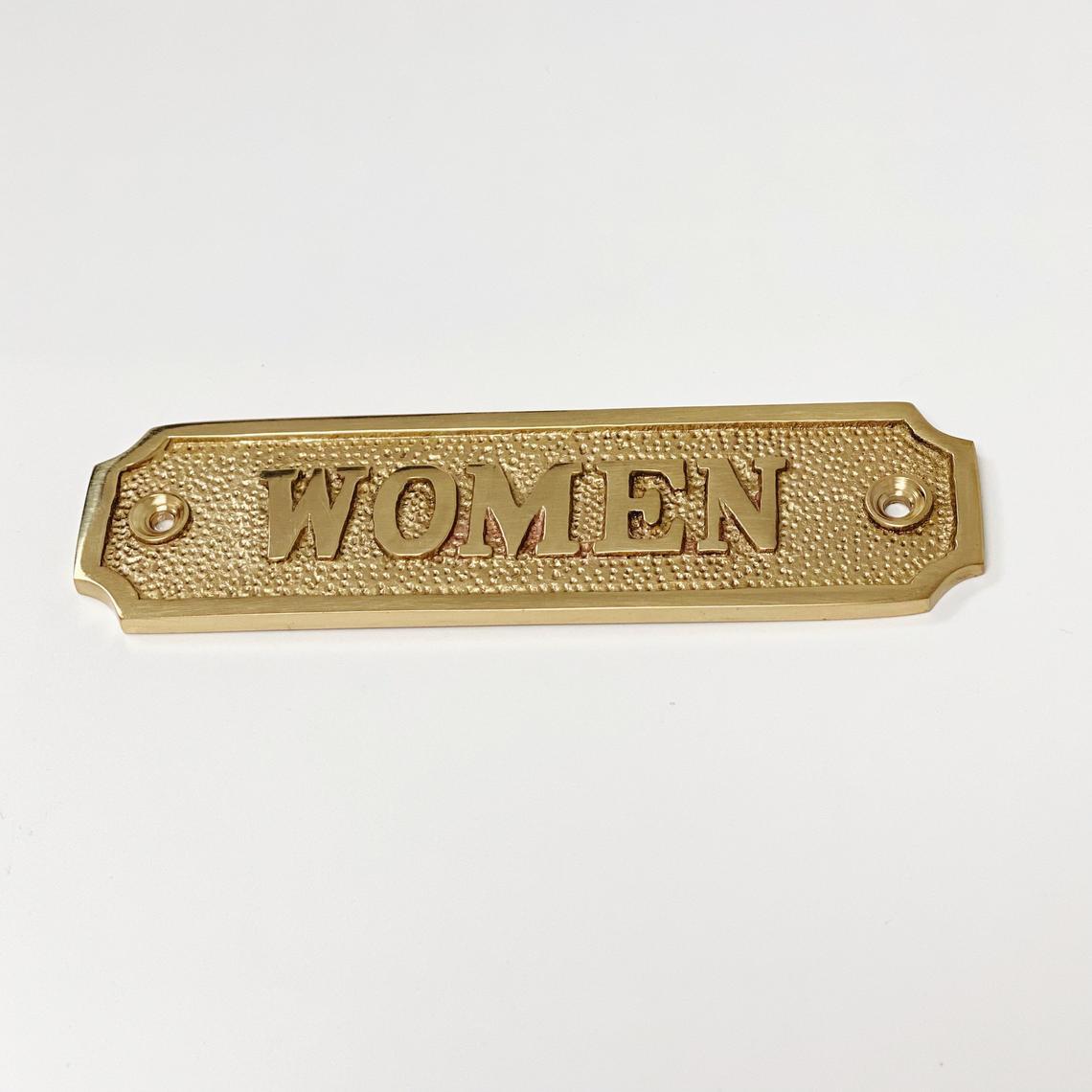 Brass "Women" Door Sign 4-3/4" W x 1-1/4" H - Brass Door Sign | Hook