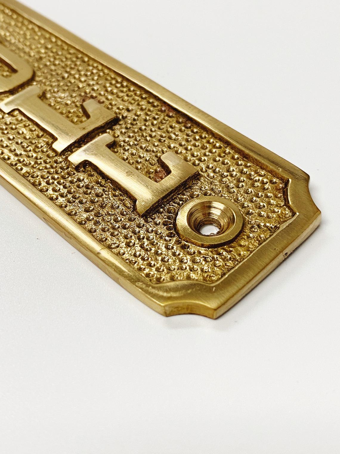 Brass "Pull" Door Sign 1-5/16” W x 4-9/16” H - Brass Door Sign | Hook