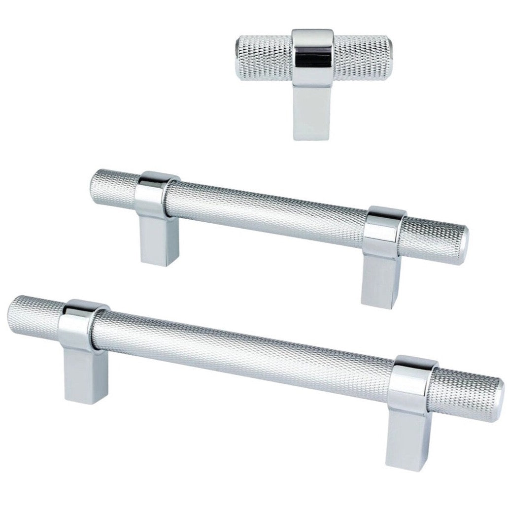 Knurled "Prelude" Polished Chrome Cabinet Knobs and Drawer Pulls - Industry Hardware