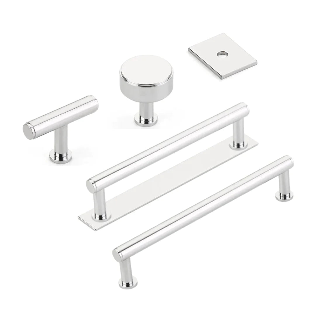 Polished Chrome "Maison No. 2" Smooth Drawer Pulls and Cabinet Knobs with Optional Backplate - Forge Hardware Studio