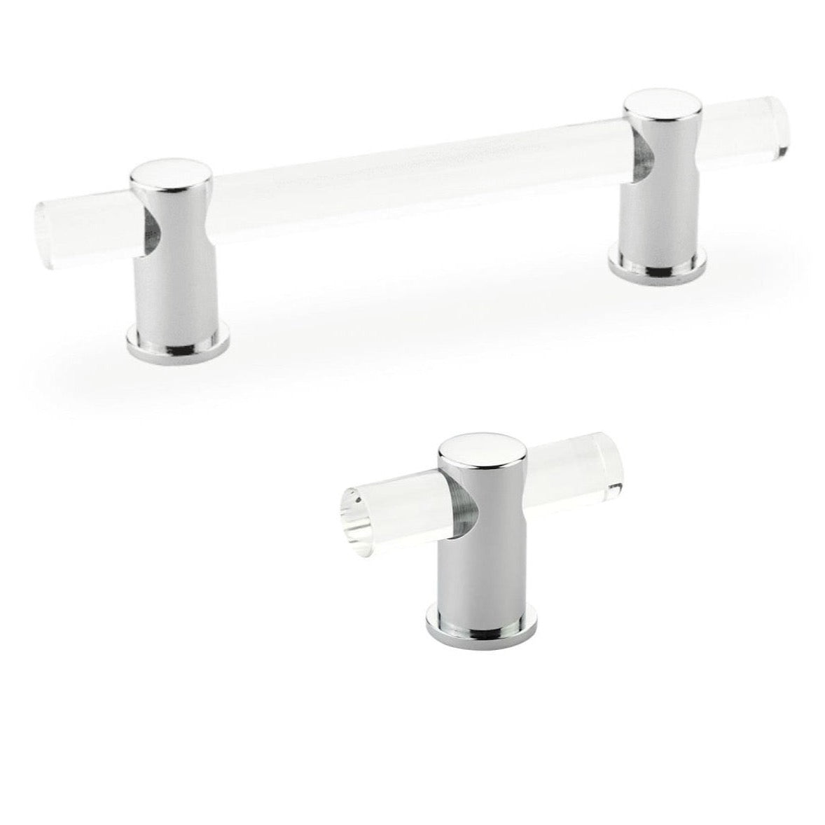 Polished Chrome and Lucite "Gleam" Cabinet Knobs and Drawer Pulls (Adjustable) - Forge Hardware Studio