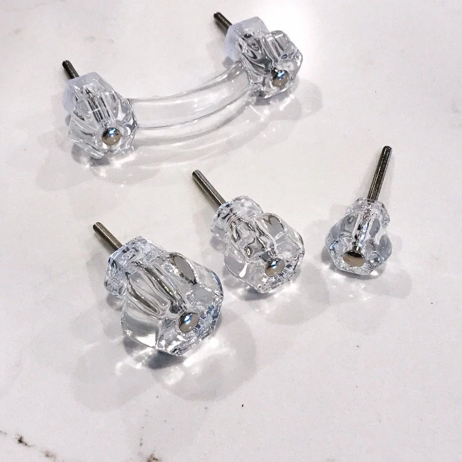 Glass Depression Clear Drawer Pull, Cabinet Knobs, Drawer Pulls, Glass Drawer Pulls, Brass Drawer Pulls