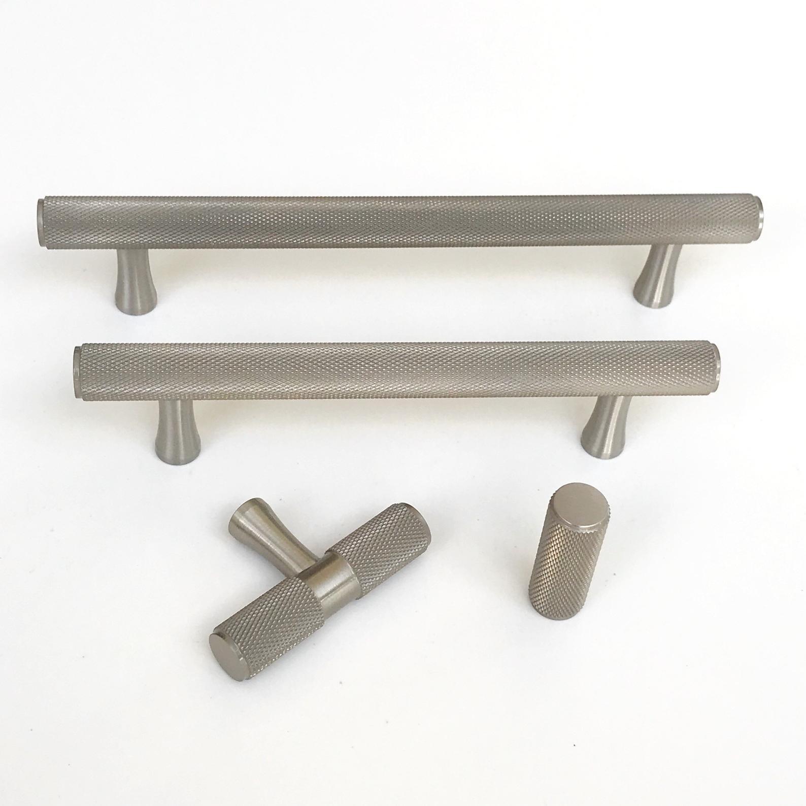 Brushed Nickel Solid "Texture" Knurled Drawer Pulls and Knobs | Pulls