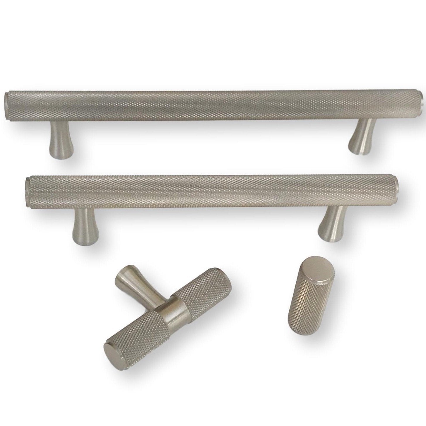 Brushed Nickel Solid "Texture" Knurled Drawer Pulls and Knobs | Pulls