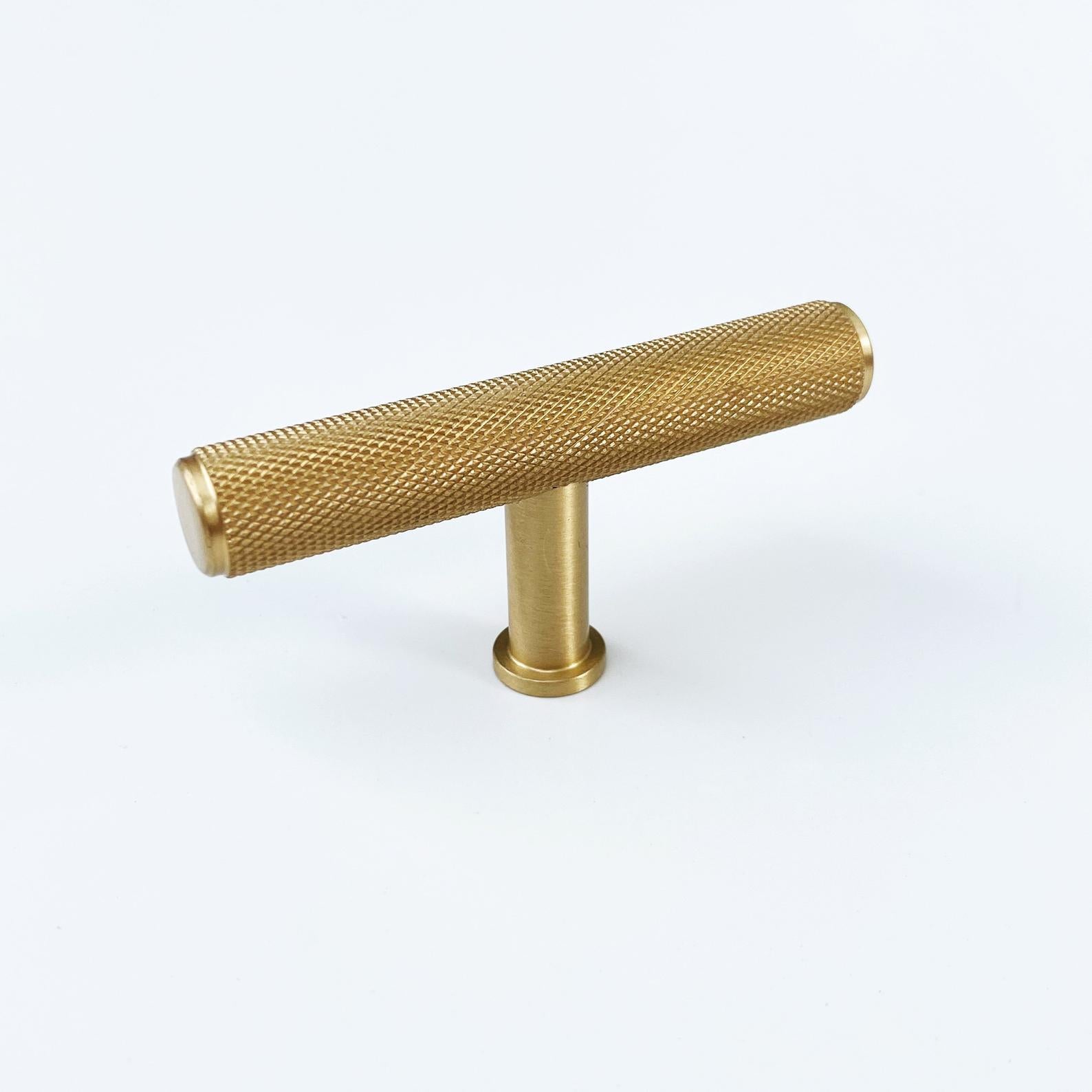 Brass Solid "Texture No.2" Knurled Drawer Pulls and Knobs in Satin Brass | Pulls