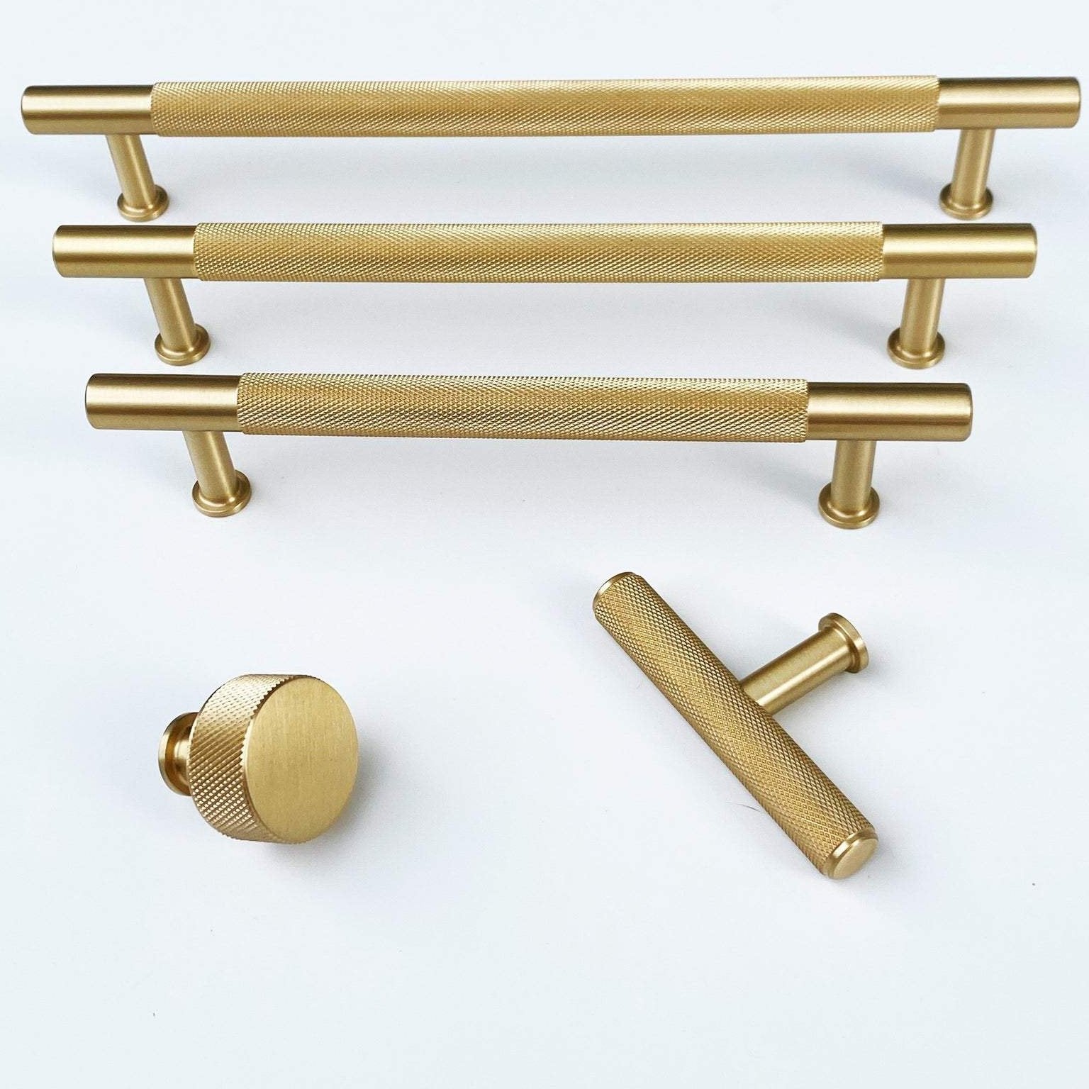 Brass Solid "Texture No.2" Knurled Drawer Pulls and Knobs in Satin Brass | Pulls