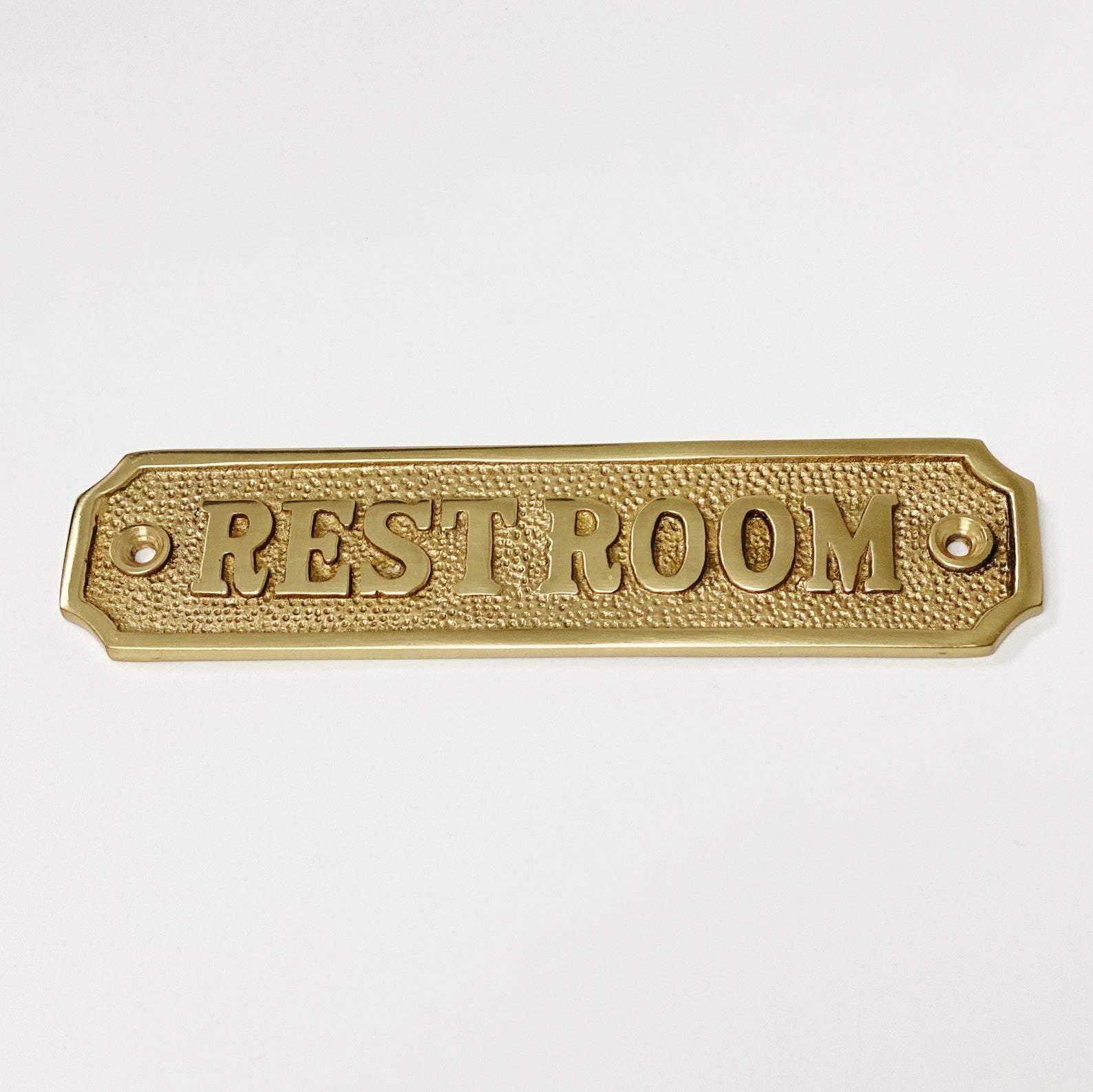 Brass "Restroom" Door Sign 5-1/4" x 1-1/4" - Brass Bathroom Door Sign | Hook