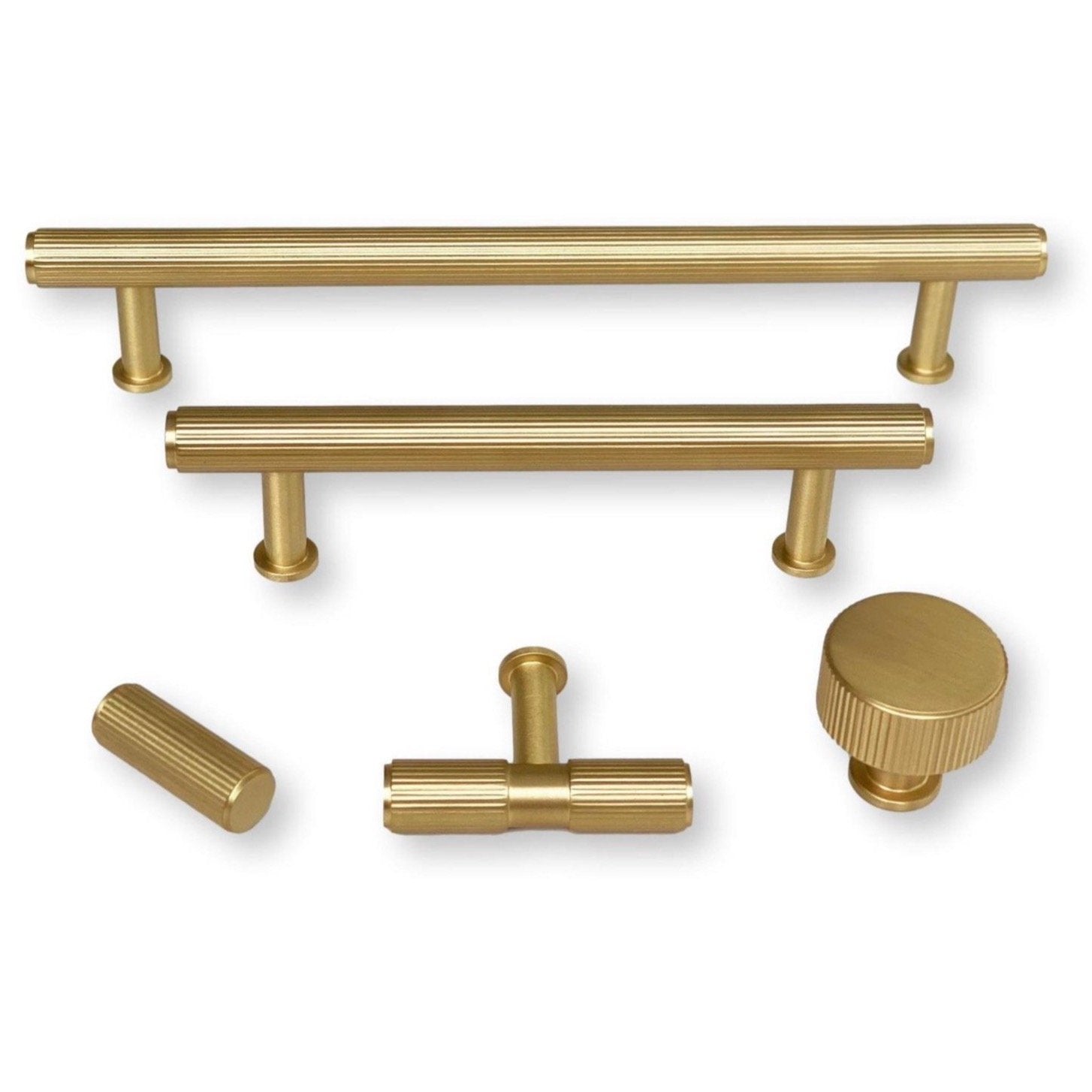 Brass Solid "Texture Lines" Knurled Drawer Pulls and Knobs in Satin Brass | Pulls