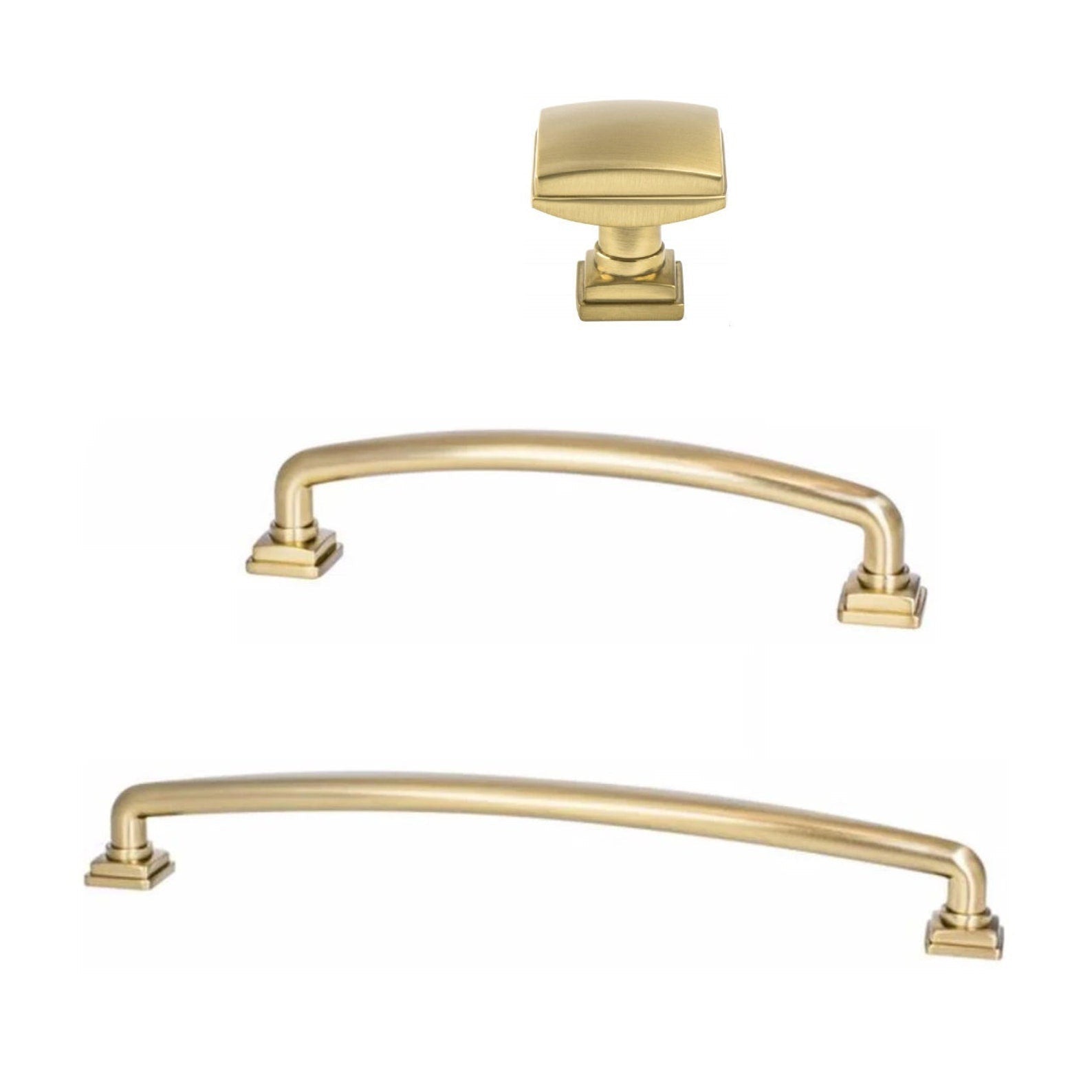 Kelly No.2 Cabinet Knob and Drawer Pulls in Satin Brass - Forge Hardware Studio