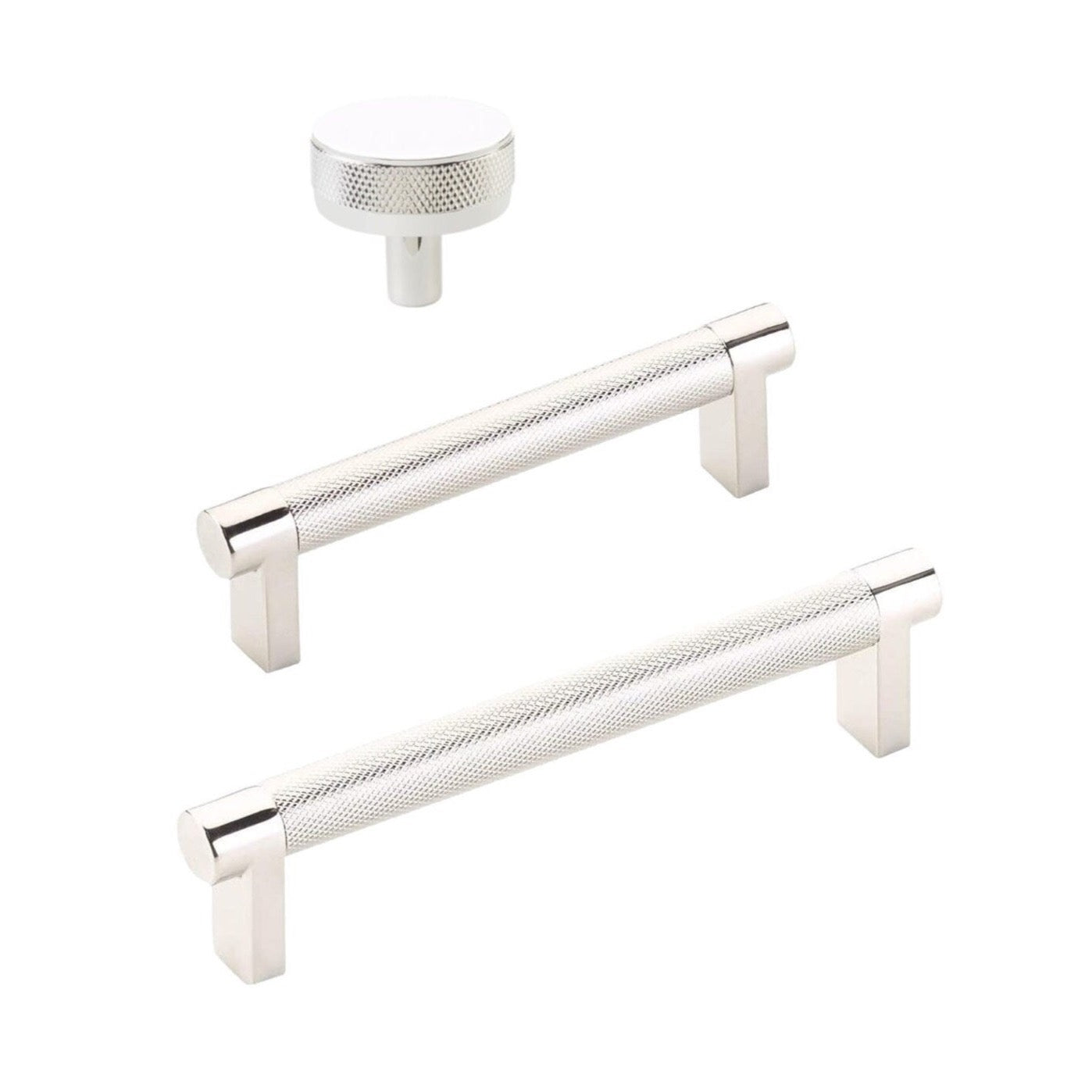 Knurled "U-Shaped" Polished Nickel Cabinet Knobs and Drawer Pulls - Forge Hardware Studio