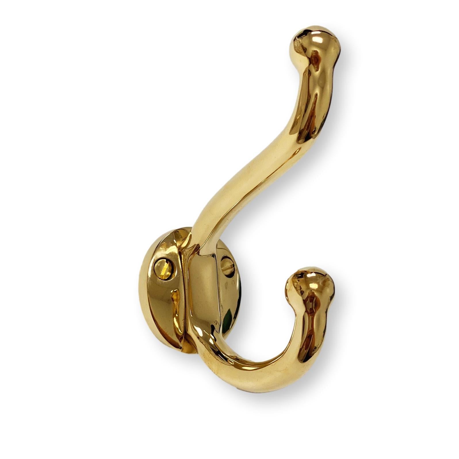Polished Unlacquered Brass "Heritage" Wall Hook, Brass Wall Coat Hook - Forge Hardware Studio