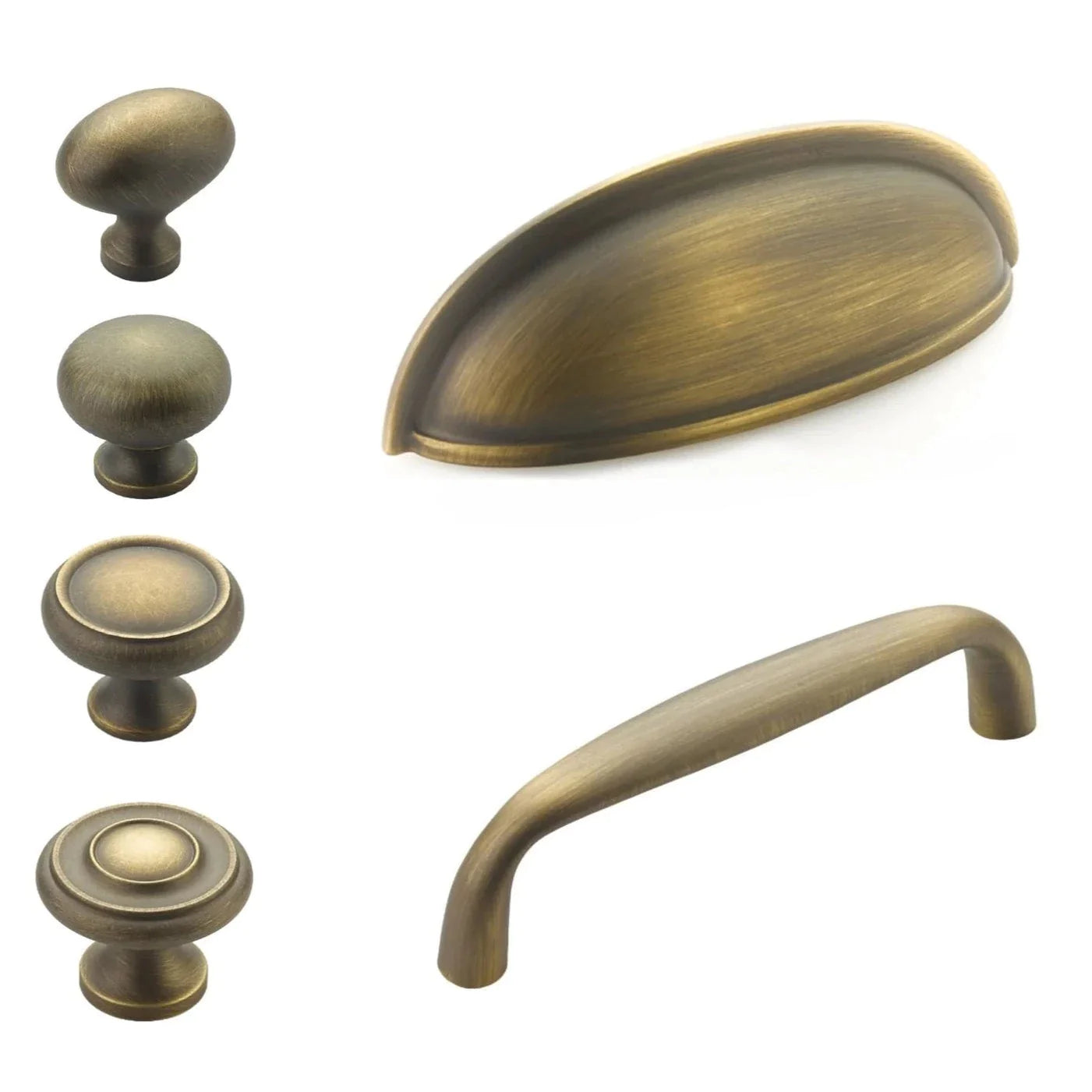 Traditional Joy Drawer Pulls in Satin Antique Brass | Classic Cabinet ...