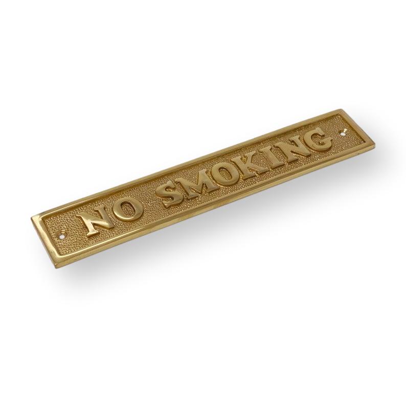 Brass "No Smoking" Door Sign 9” x 1-5/8” - Door Hardware Office Sign | Hook