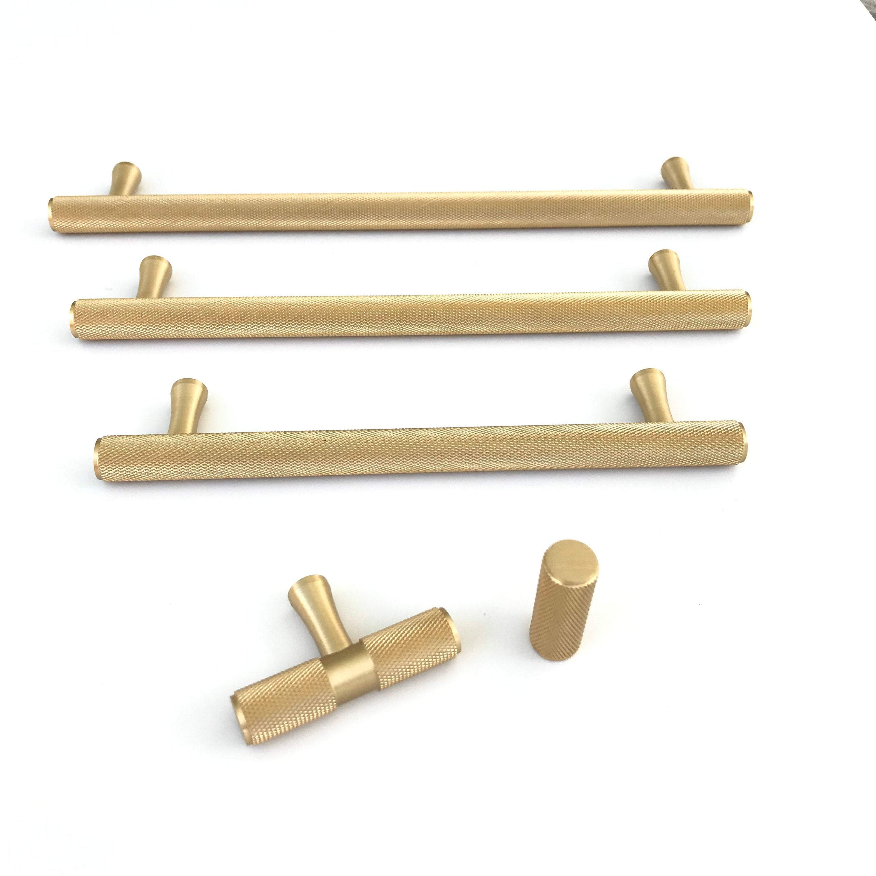 Brass Solid "Texture" Knurled Drawer Pulls and Knobs in Satin Brass | Pulls