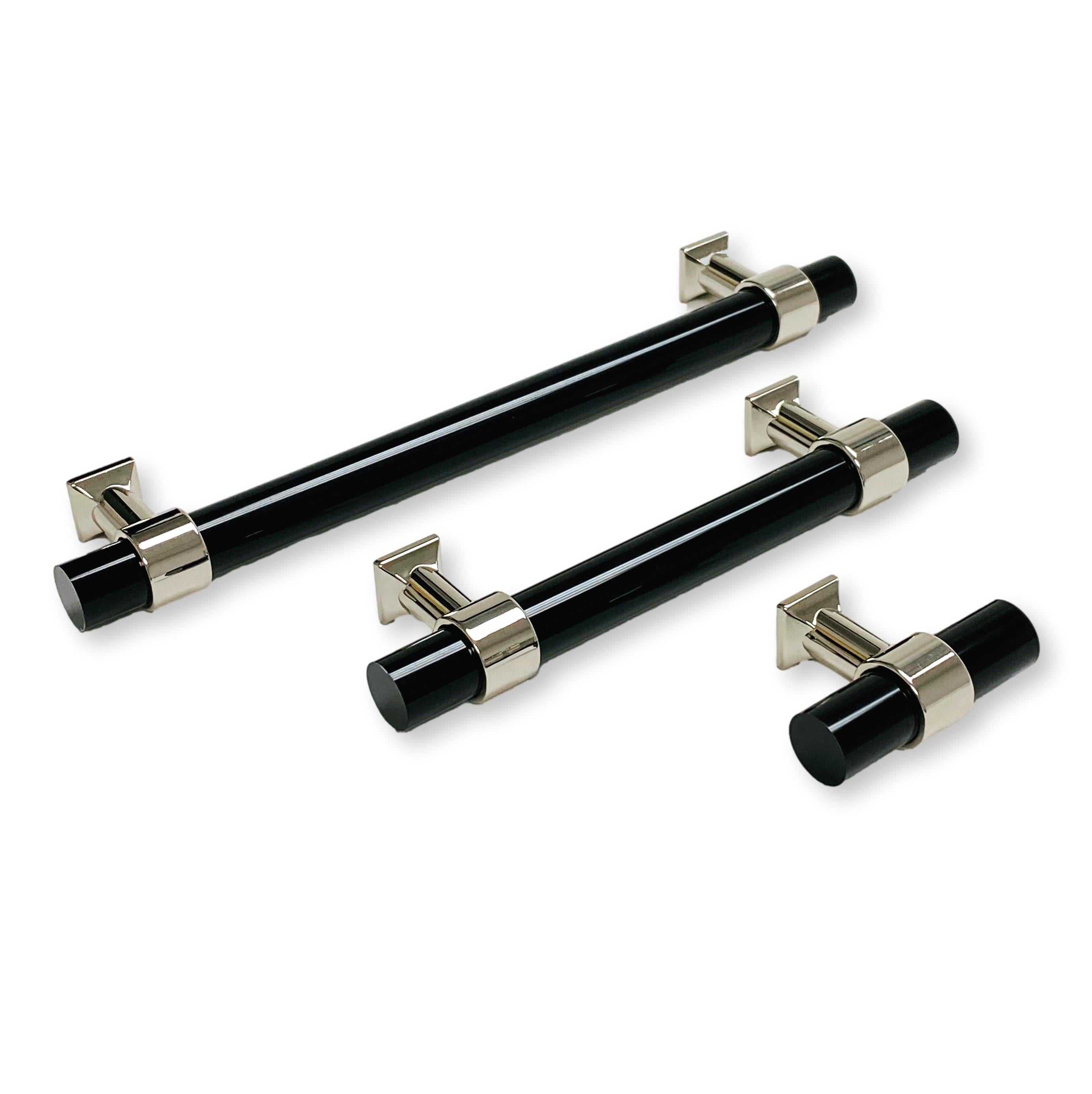 Black Lucite Polished Nickel "Nash" Drawer Pulls and Cabinet Knobs - Forge Hardware Studio