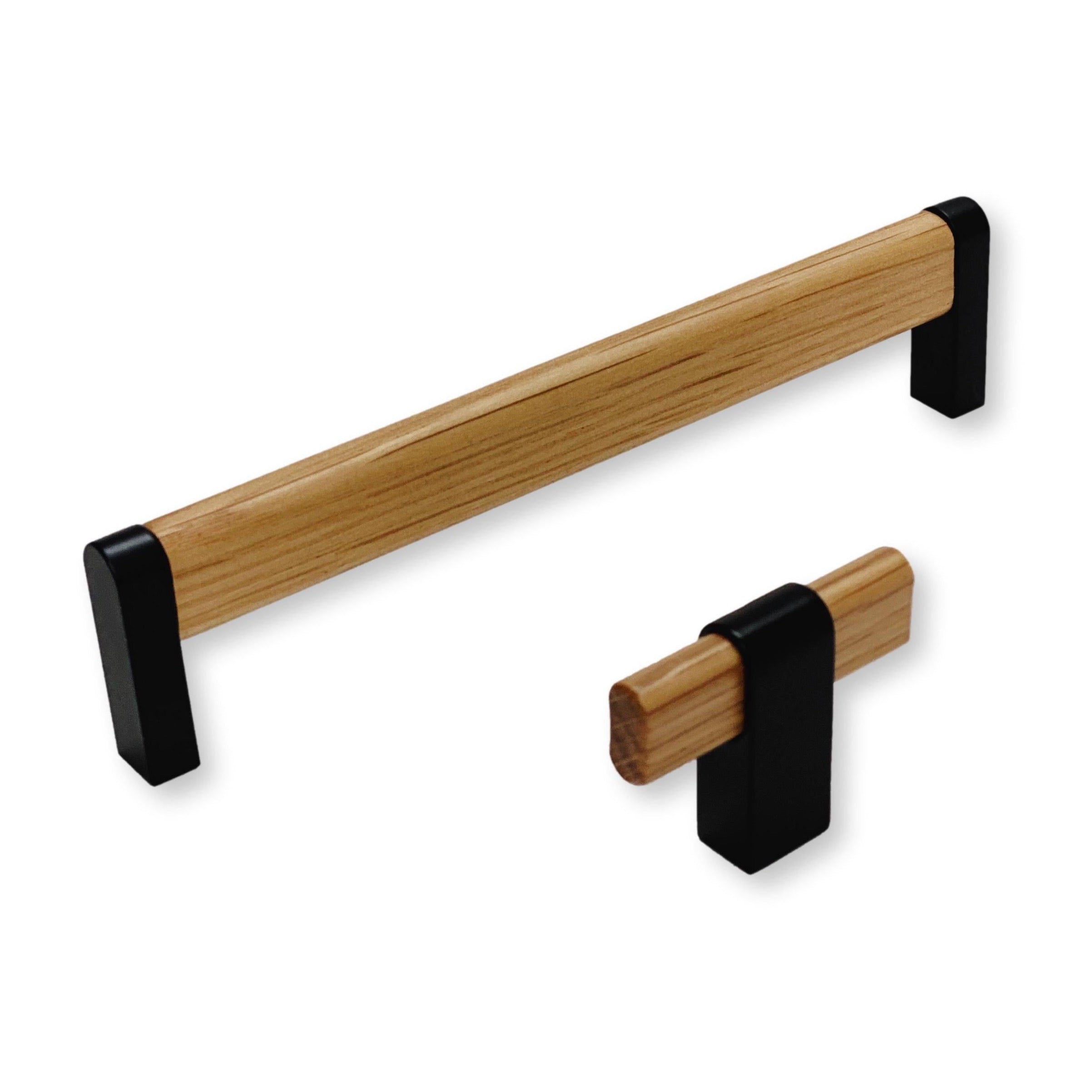 Black and Oak Wood "Crossing" Cabinet Knob and Drawer Handles - Forge Hardware Studio