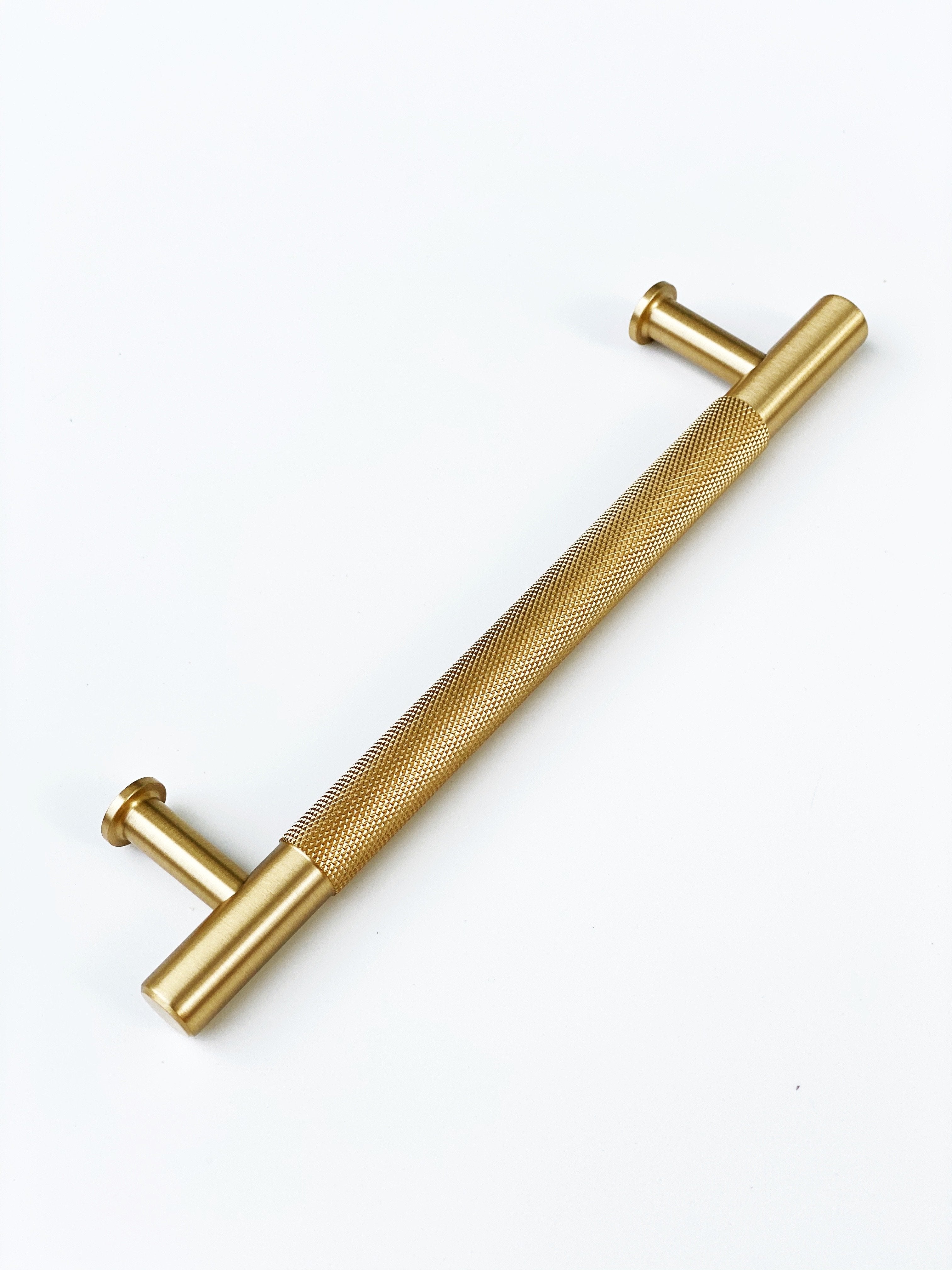 Brass Solid "Texture No.2" Knurled Drawer Pulls and Knobs in Satin Brass | Pulls