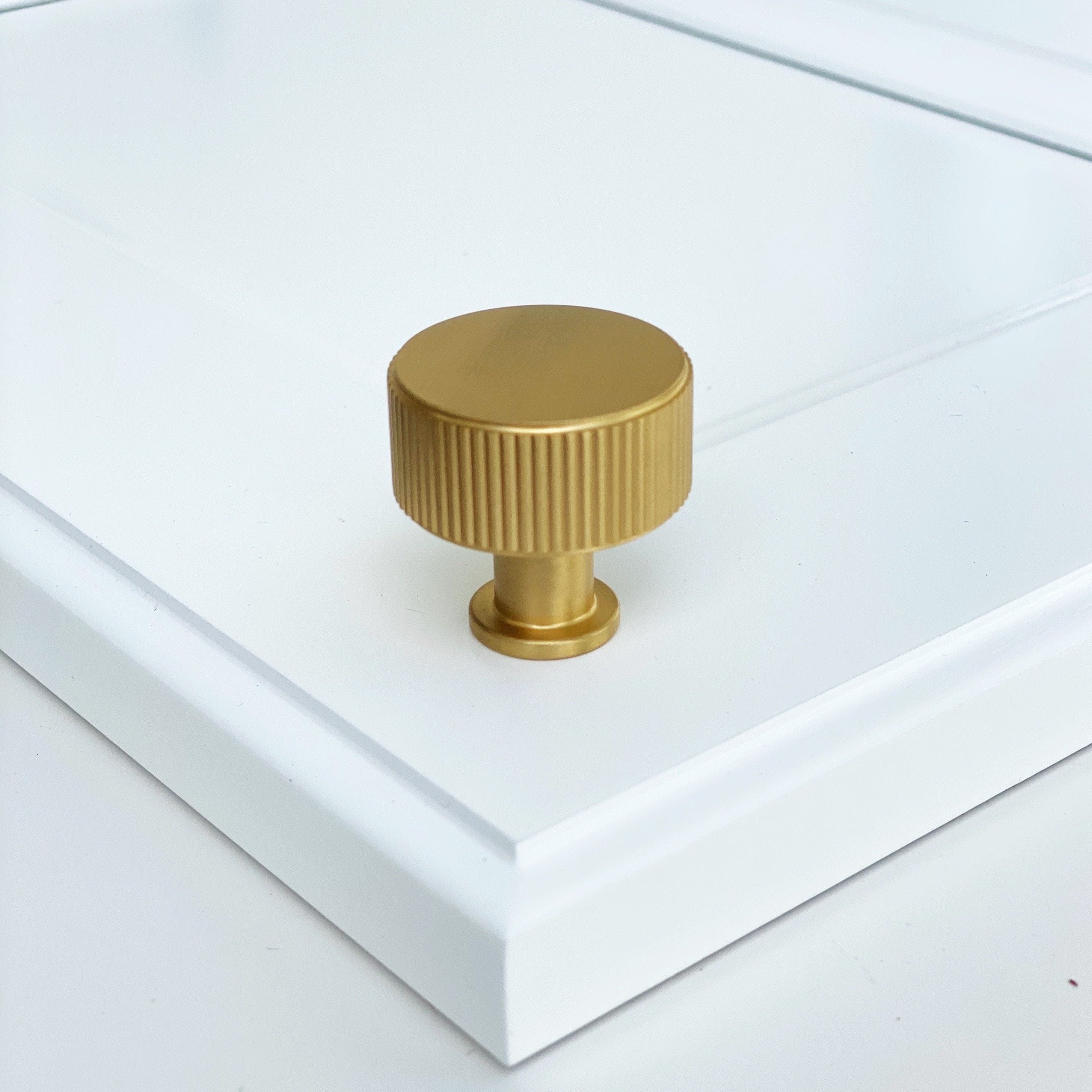 Brass Solid "Texture Lines" Knurled Drawer Pulls and Knobs in Satin Brass | Pulls