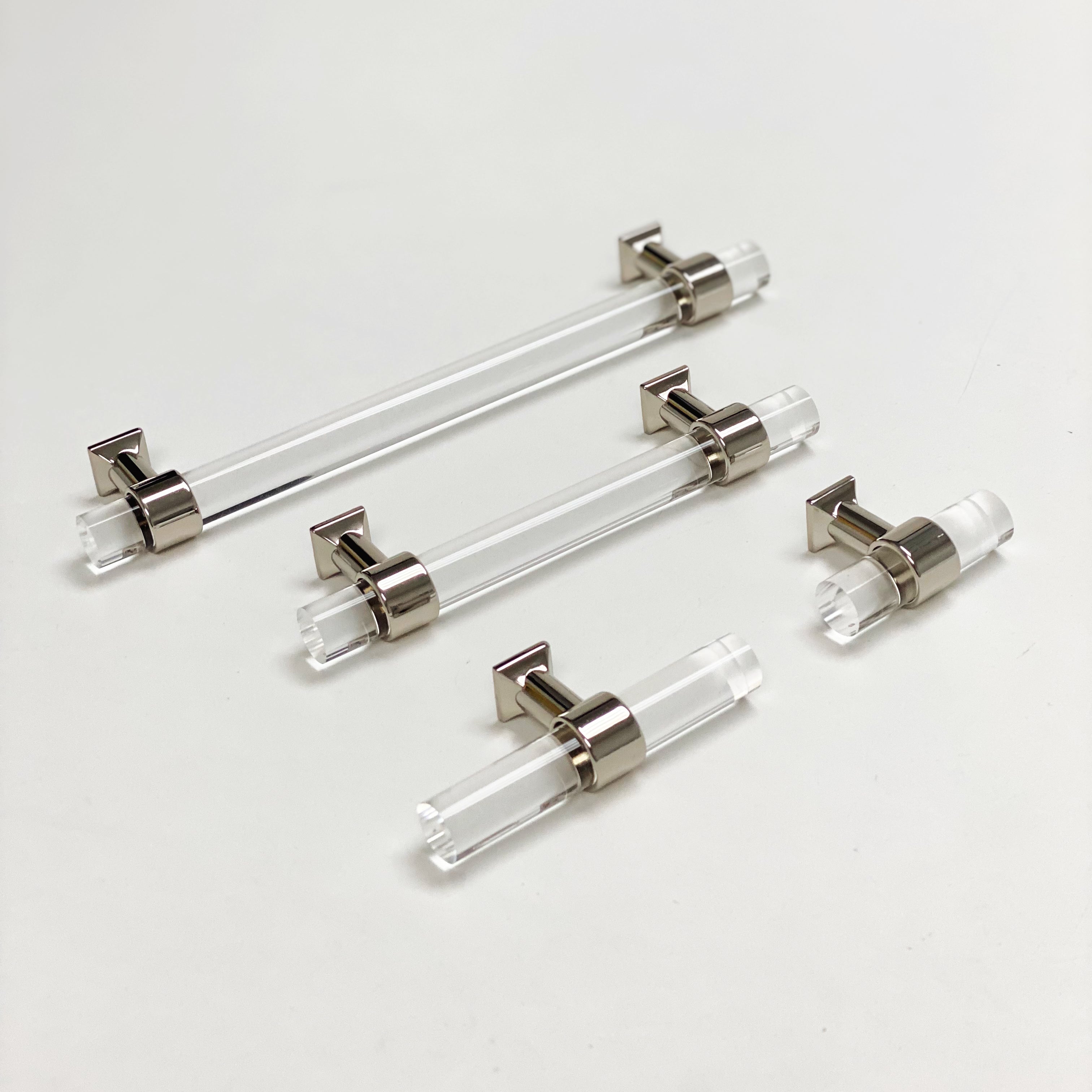 Lucite Polished Nickel "Nash" Drawer Pulls and Cabinet Knobs - Forge Hardware Studio