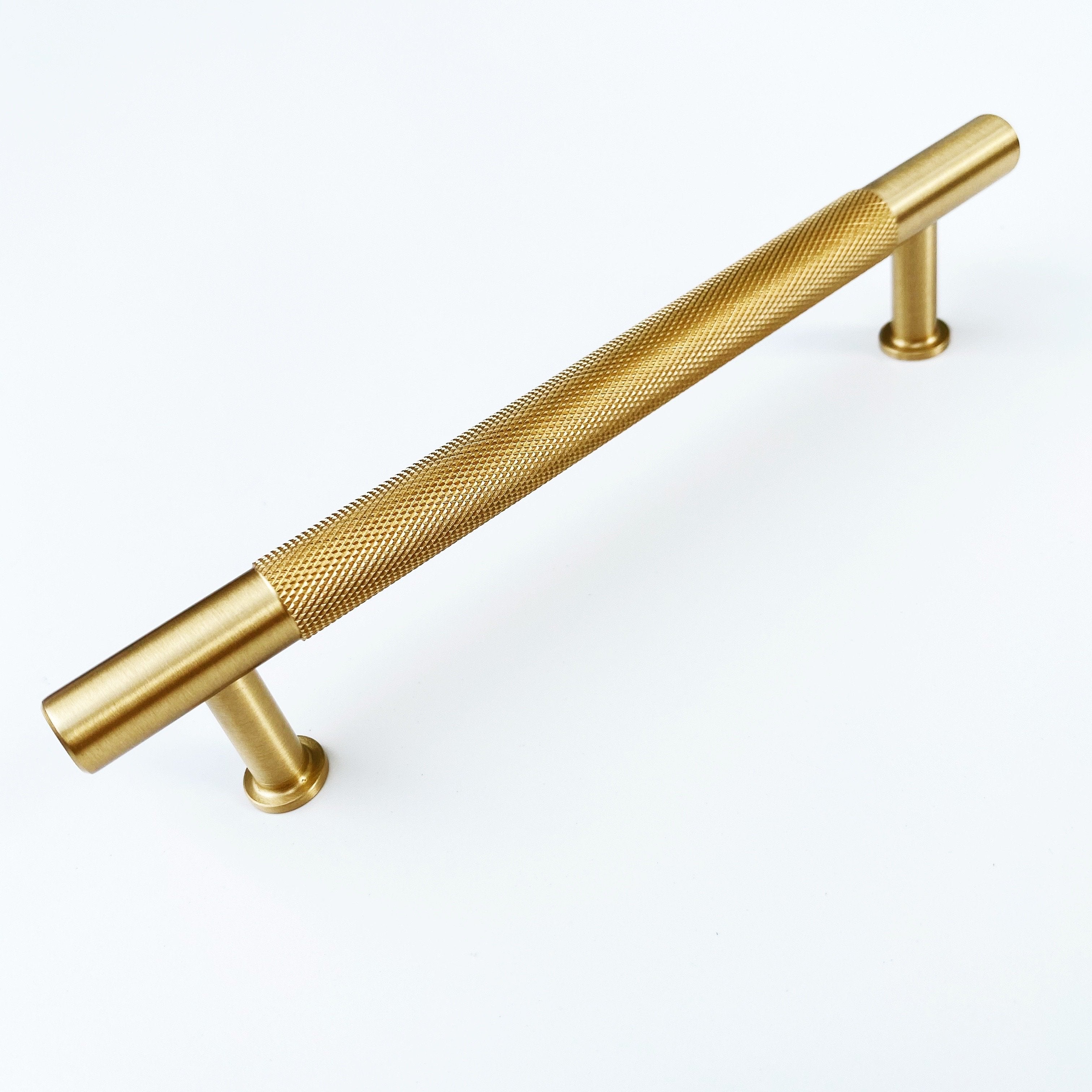 Brass Solid "Texture No.2" Knurled Drawer Pulls and Knobs in Satin Brass | Pulls