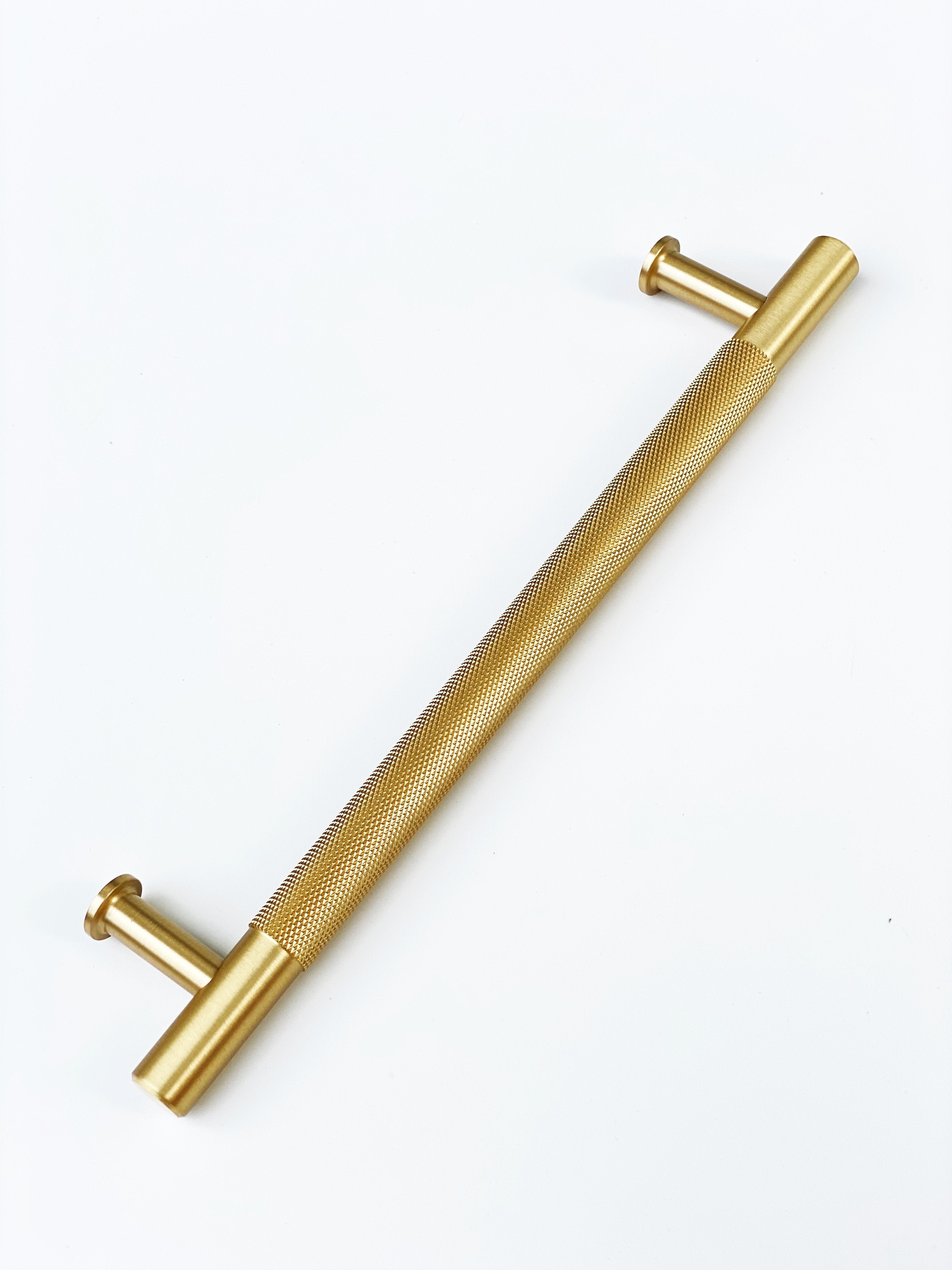 Brass Solid "Texture No.2" Knurled Drawer Pulls and Knobs in Satin Brass | Pulls