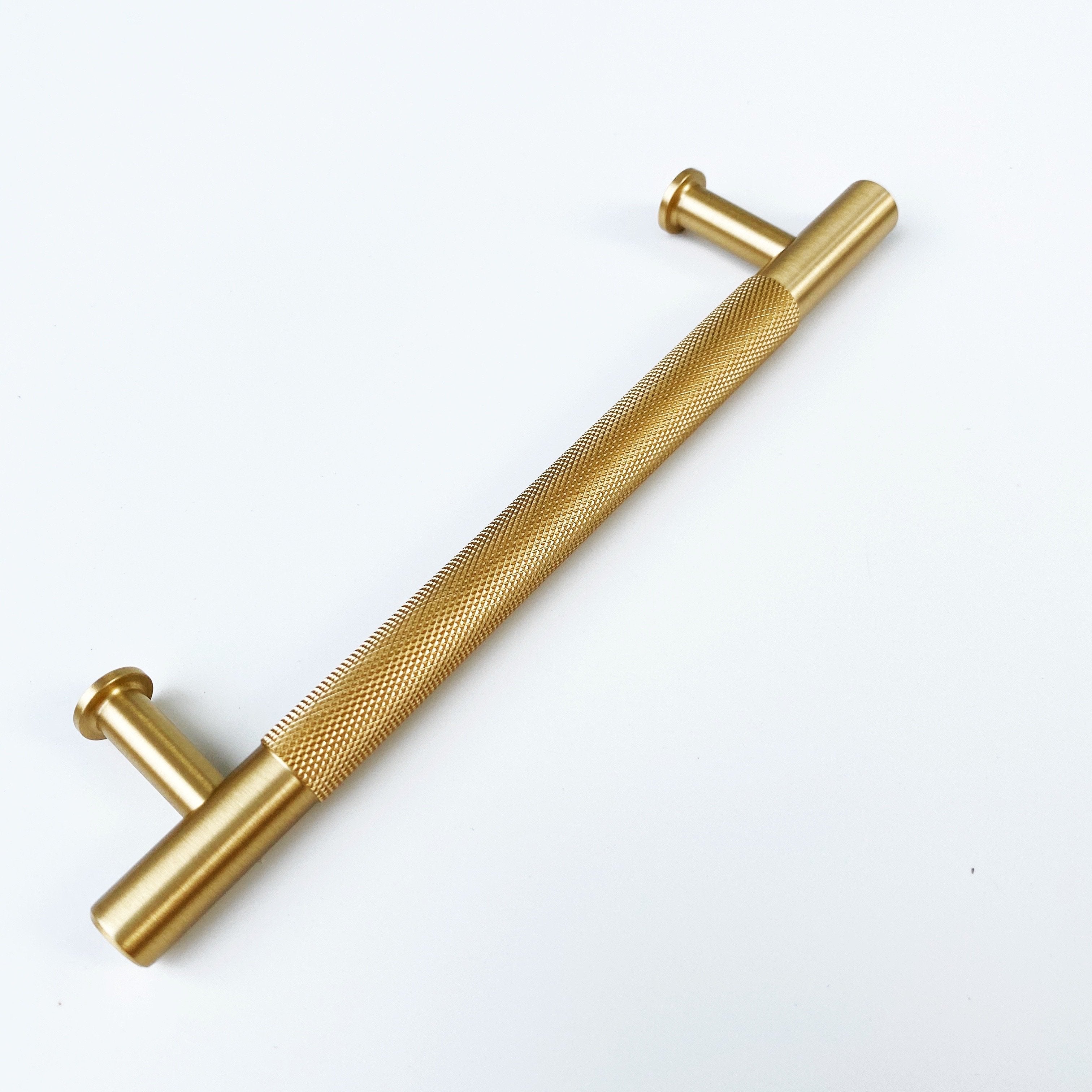 Brass Solid "Texture No.2" Knurled Drawer Pulls and Knobs in Satin Brass | Pulls