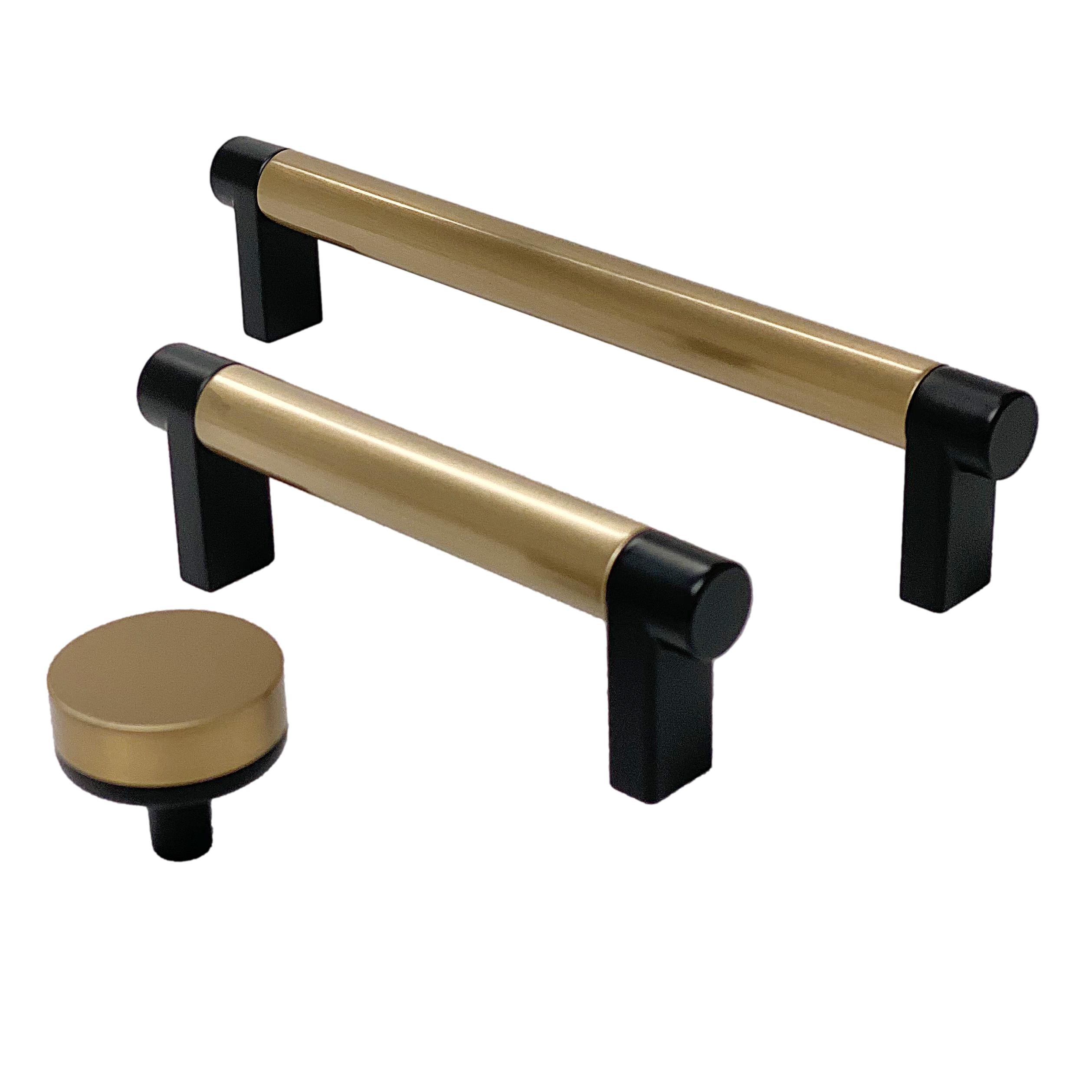 Smooth "Converse No.2" Black and Champagne Bronze Dual-Finish Knobs and Pulls