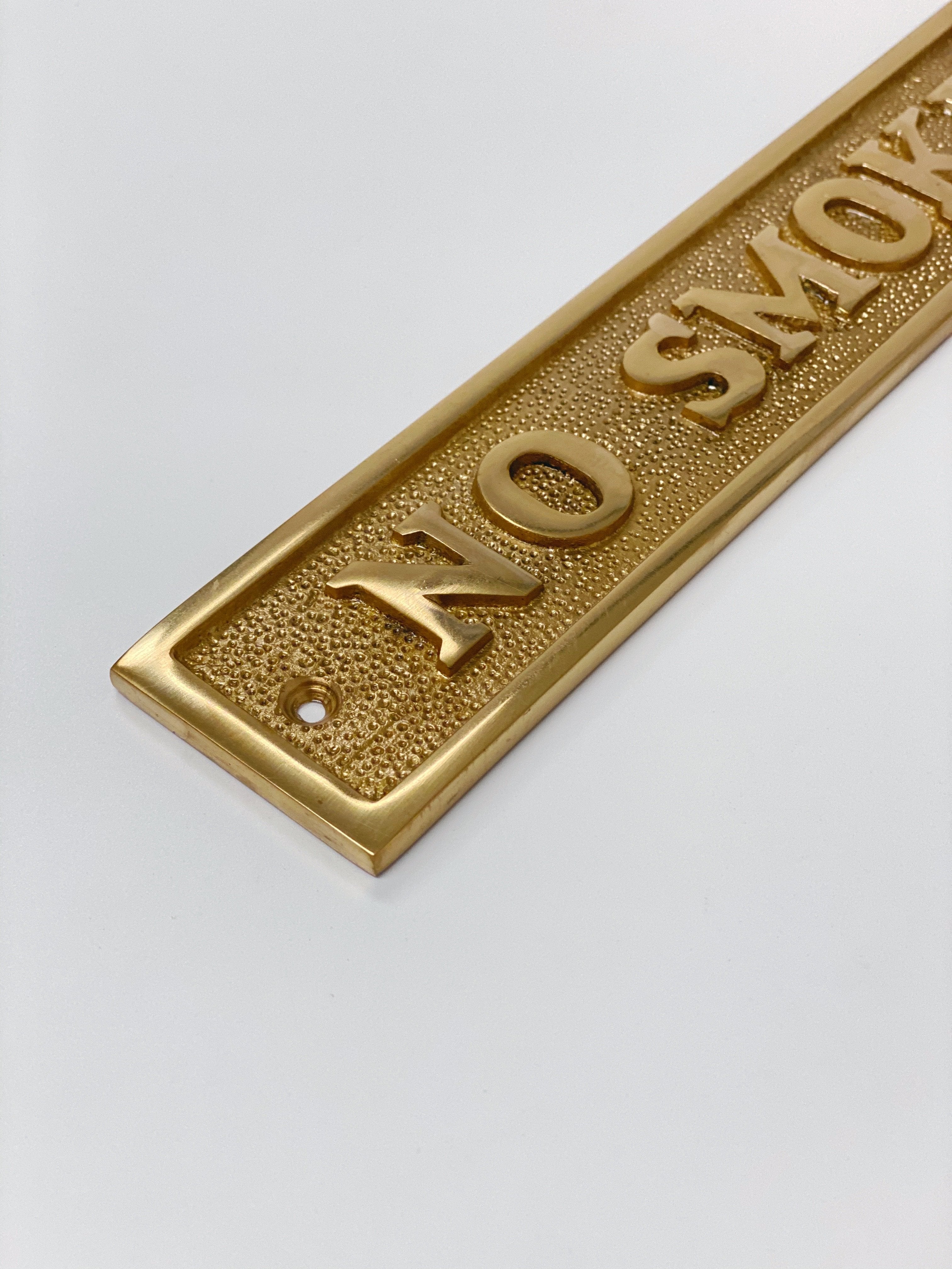 Brass "No Smoking" Door Sign 9” x 1-5/8” - Door Hardware Office Sign | Hook