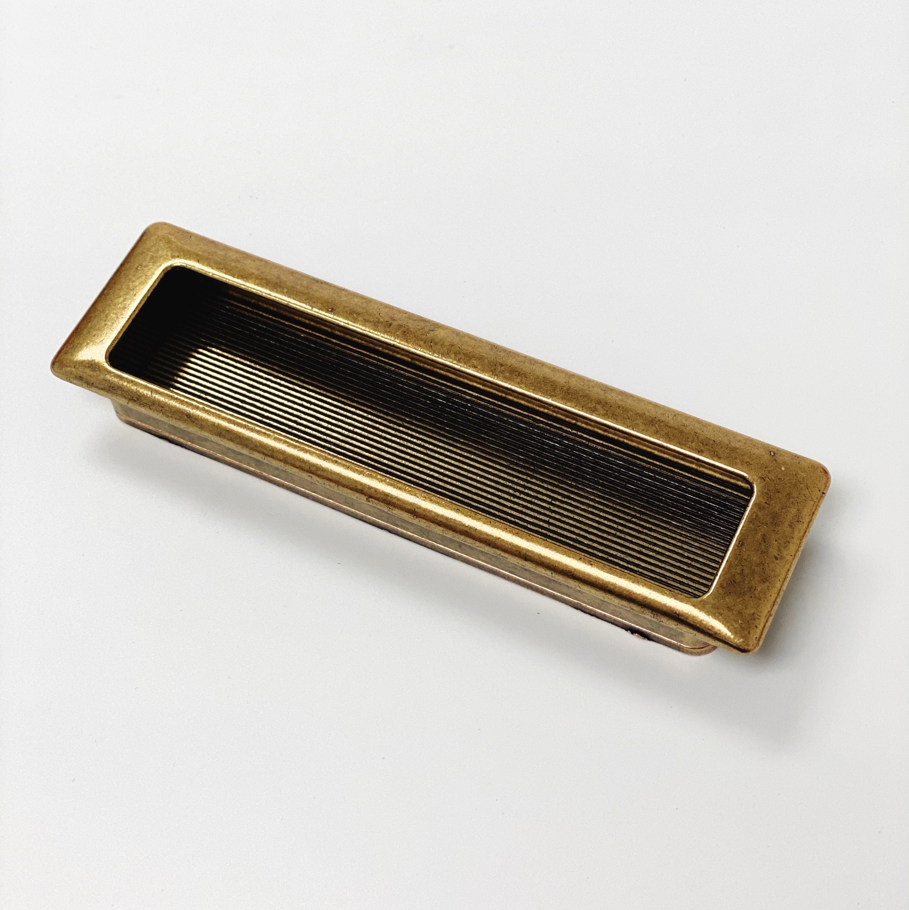 Recessed Large Antique Brass Drawer Pulls - Closet Door and Drawer Handle | Pulls