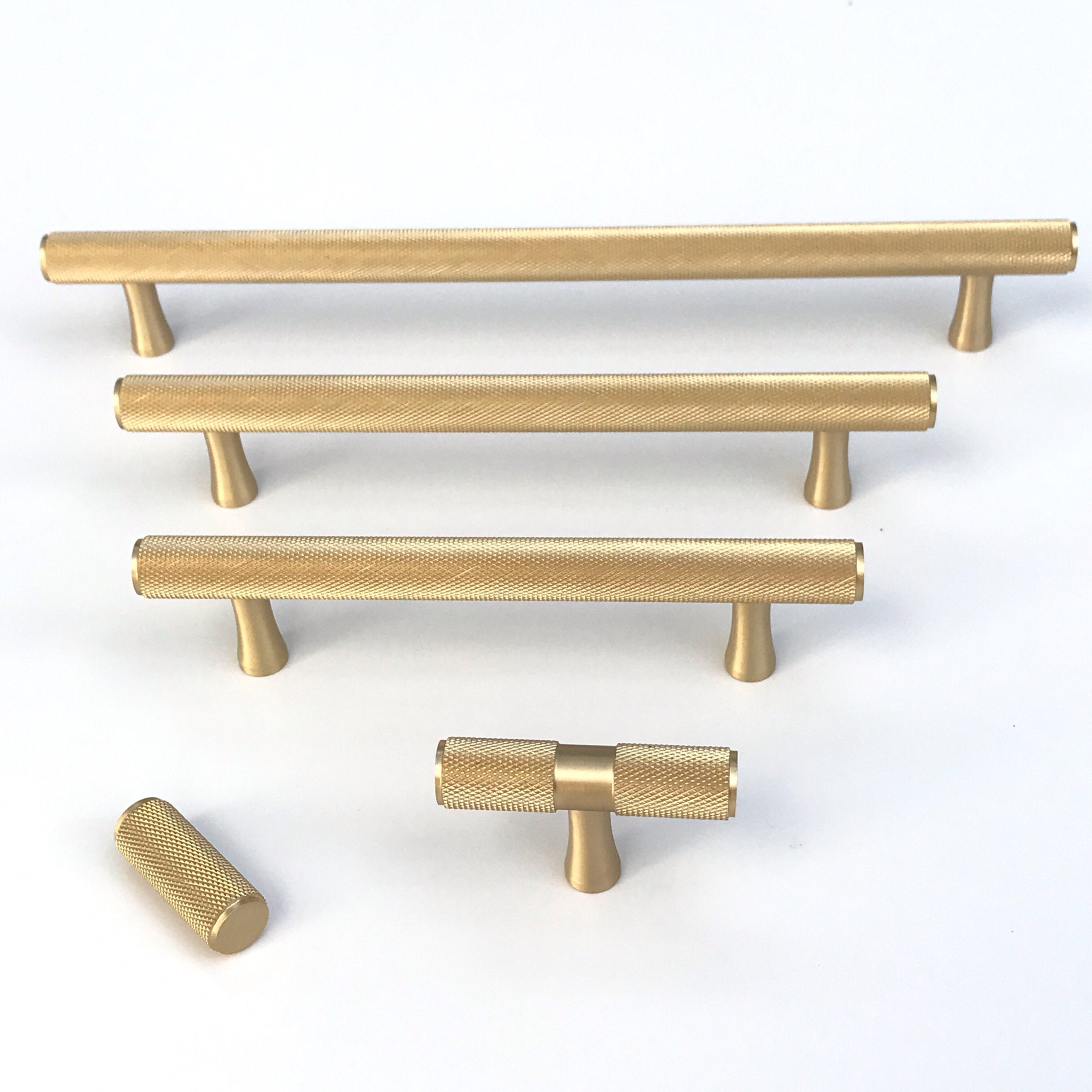 Brass Solid "Texture" Knurled Drawer Pulls and Knobs in Satin Brass | Pulls