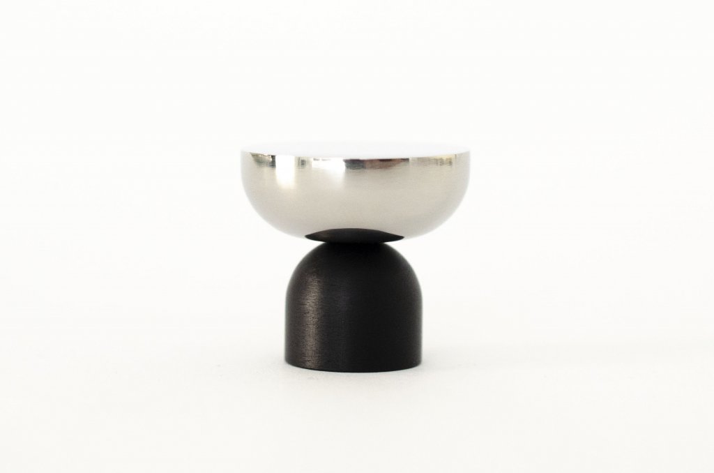 Nickel and Black "Raised Bowl" Round Cabinet Knob and Hook