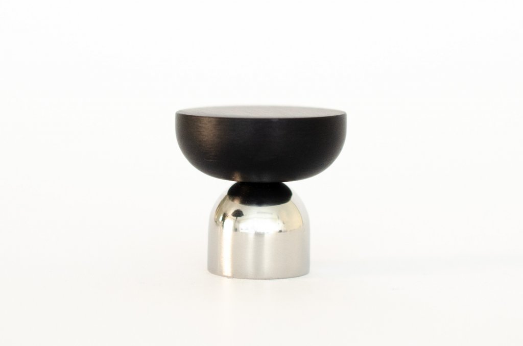 Nickel and Black "Raised Bowl" Round Cabinet Knob and Hook