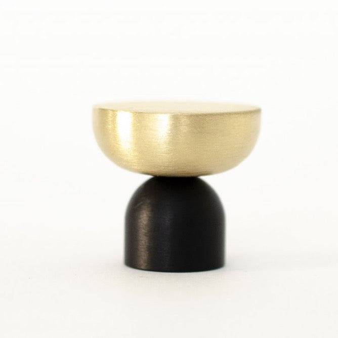 Brass and Black "Raised Bowl" Round Cabinet Knob and Hook
