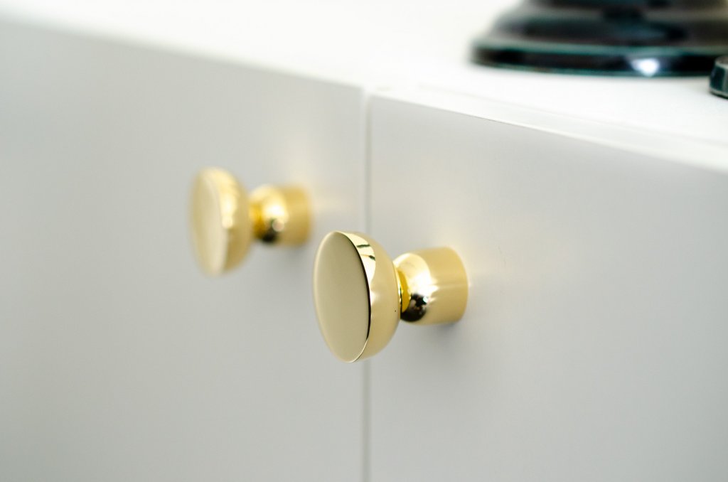 Unlacquered Polished Brass "Raised Bowl" Round Cabinet Knob and Hook - Industry Hardware