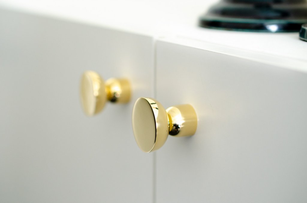 Unlacquered Polished Brass "Raised Bowl" Round Cabinet Knob and Hook