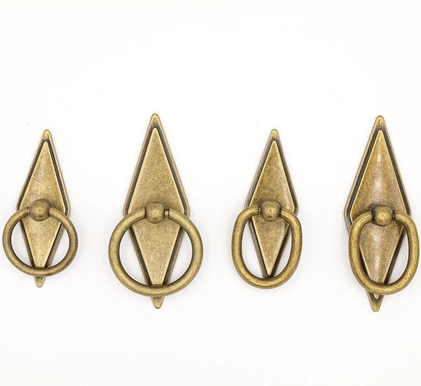 Rhombus "Ella" Antique Bronze Ring Drawer Pulls with Backplate | Pulls