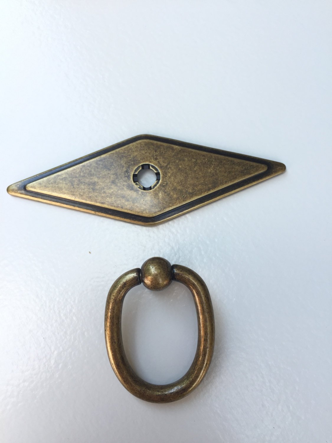 Rhombus "Ella" Antique Bronze Ring Drawer Pulls with Backplate | Pulls