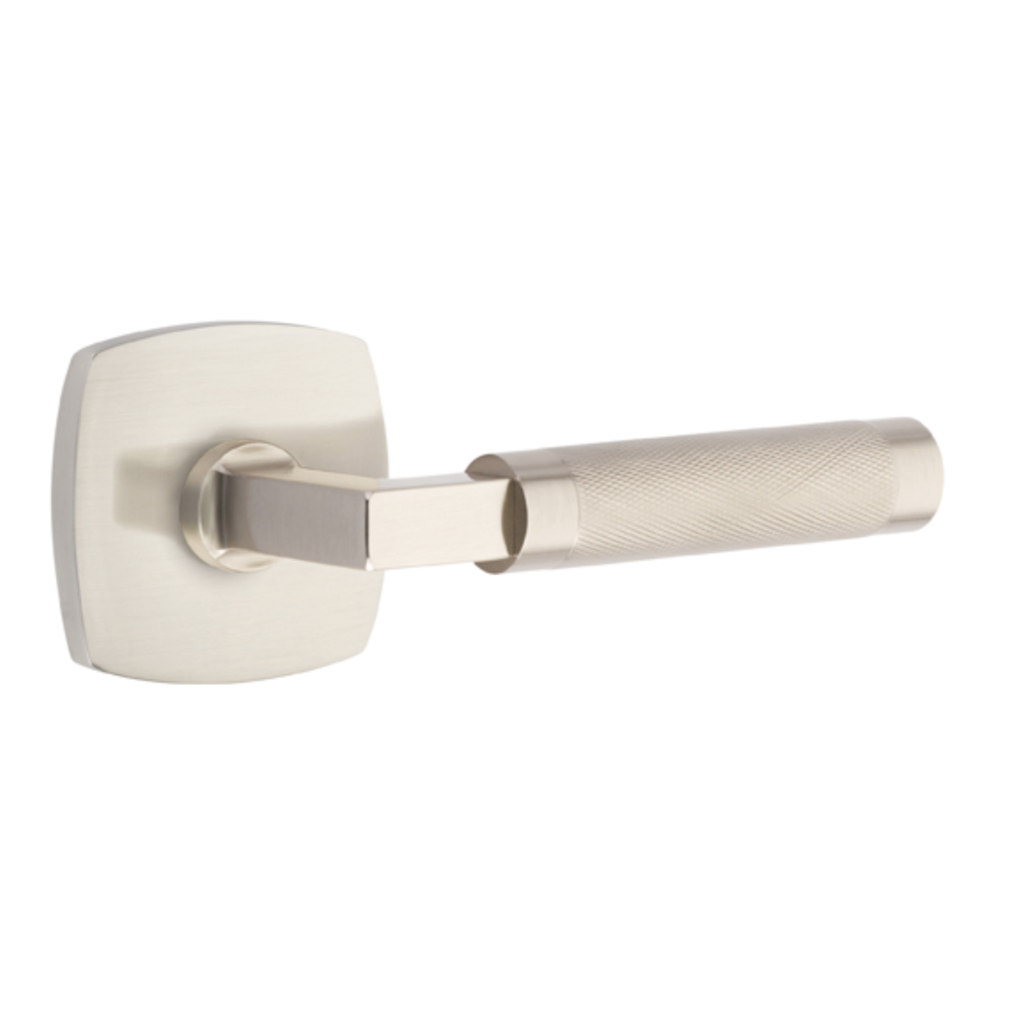 T-Bar Knurled SELECT Satin Nickel Door Lever w/ Urban Modern Rosette | Door Handle